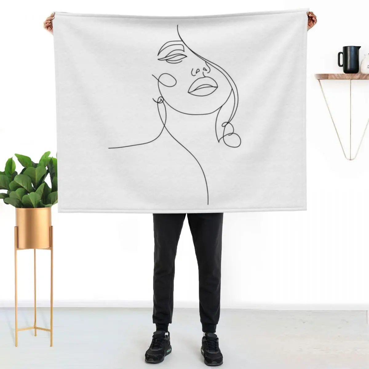 Elegant Minimalist Face in One Line Throw Blanket Moving Luxury Designer For Baby Blankets For Baby Tourist Hair Blankets