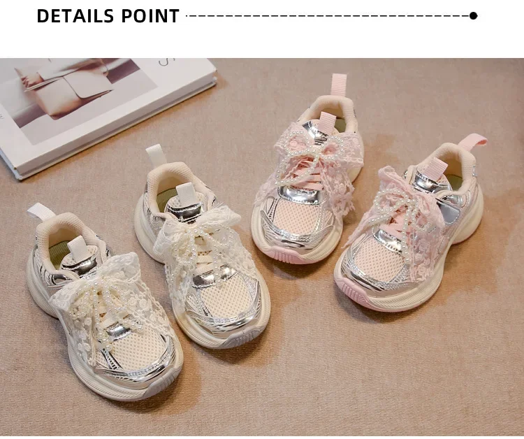 Mädchen Sportschuhe Prinzessin Stil Kinder Turnschuhe Dicke Weiche Sohle 2025, Neue Mode Kinder Laufschuhe Mesh Bögen Süße Nette – Detail 7