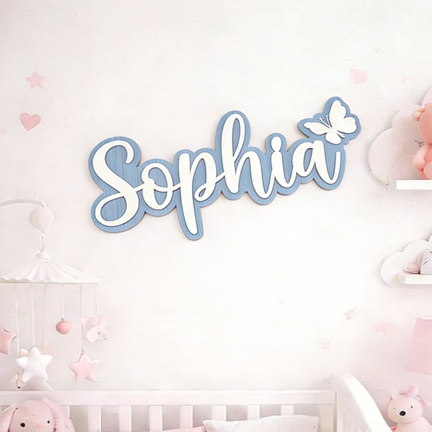 1pc Wooden Name Tag with Butterfly, Custom Name, Bedroom Doorplate, Children's Room, Birthday, Anniversary, Baptism Gift