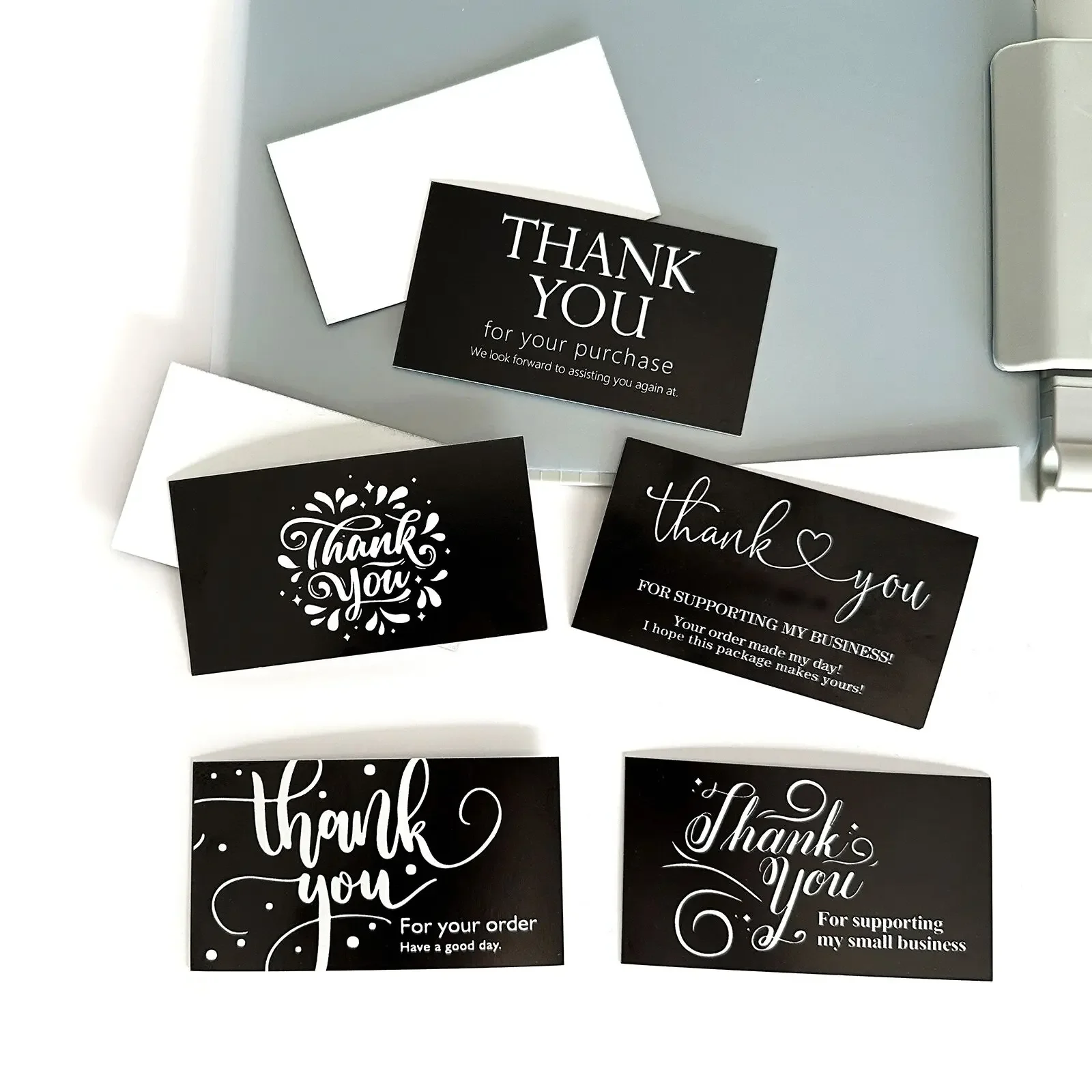 200 Minimalist Black Thank-You Cards, Gratitude Note Cards Exclusively for Small & Micro Enterprises; 5 Styles of Package Insert Thank-You Cards Ideal for Online Stores and Handmade Product Packaging
