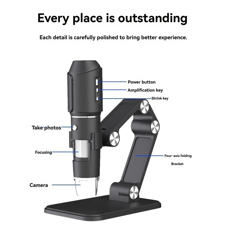 Microscope numérique WiFi avec support réglable, microscopes électroniques HD, 8LED, Android, iOS, réparation, 50X-1600X