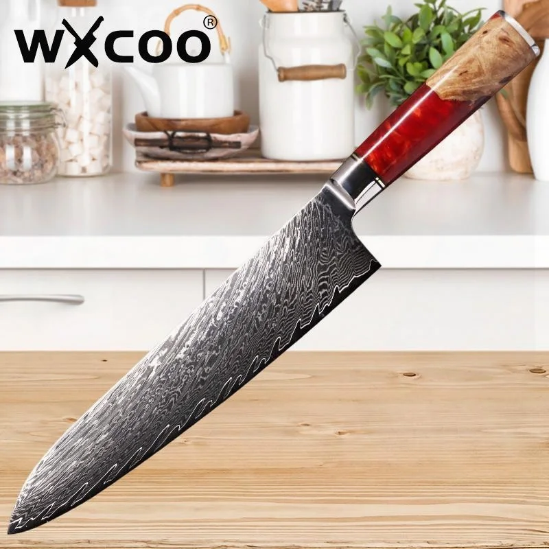 

WXCOO 8-inch Chef's Knife Damascus Kitchen Knives Japanese Meat Cleaver Multi-Function Slicing Knives Cutting Knife Accessories