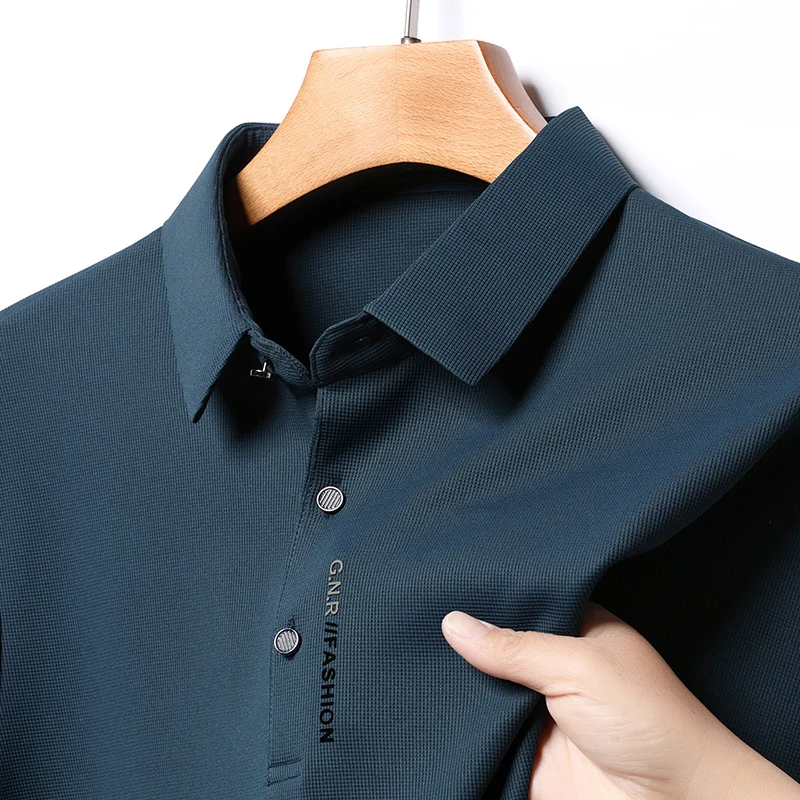 

Spring and Autumn Long sleeved Polo Shirt for Men, Collar T-shirt, Loose Middle aged Dad's Dress, T-shirt, Bottom Coat