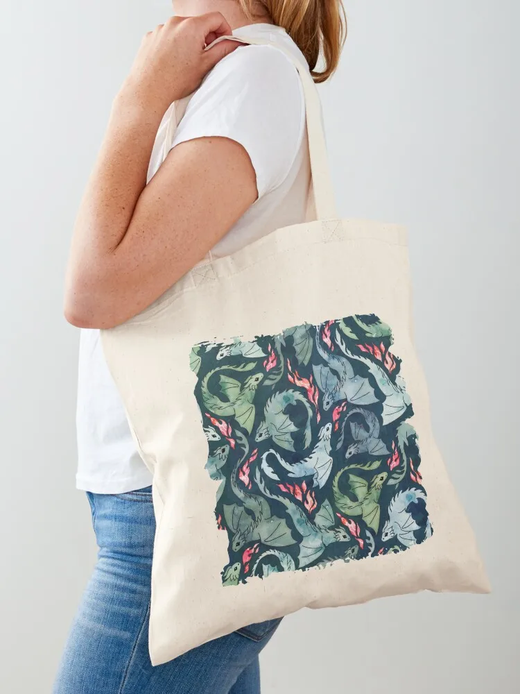 

Dragon fire dark blue & green Tote Bag ecological bags bags luxury women Canvas shoulder bag tote bag screen