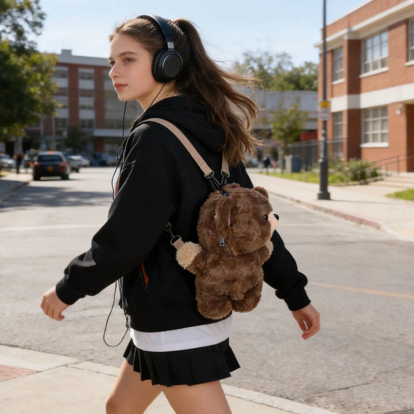 

Милый рюкзак-медвежонок - Сумка через плечо в стиле кавай с плюшевым животным - Просторная сумка через плечо для девочек - Повседневный рюкзак для школы и путешествий