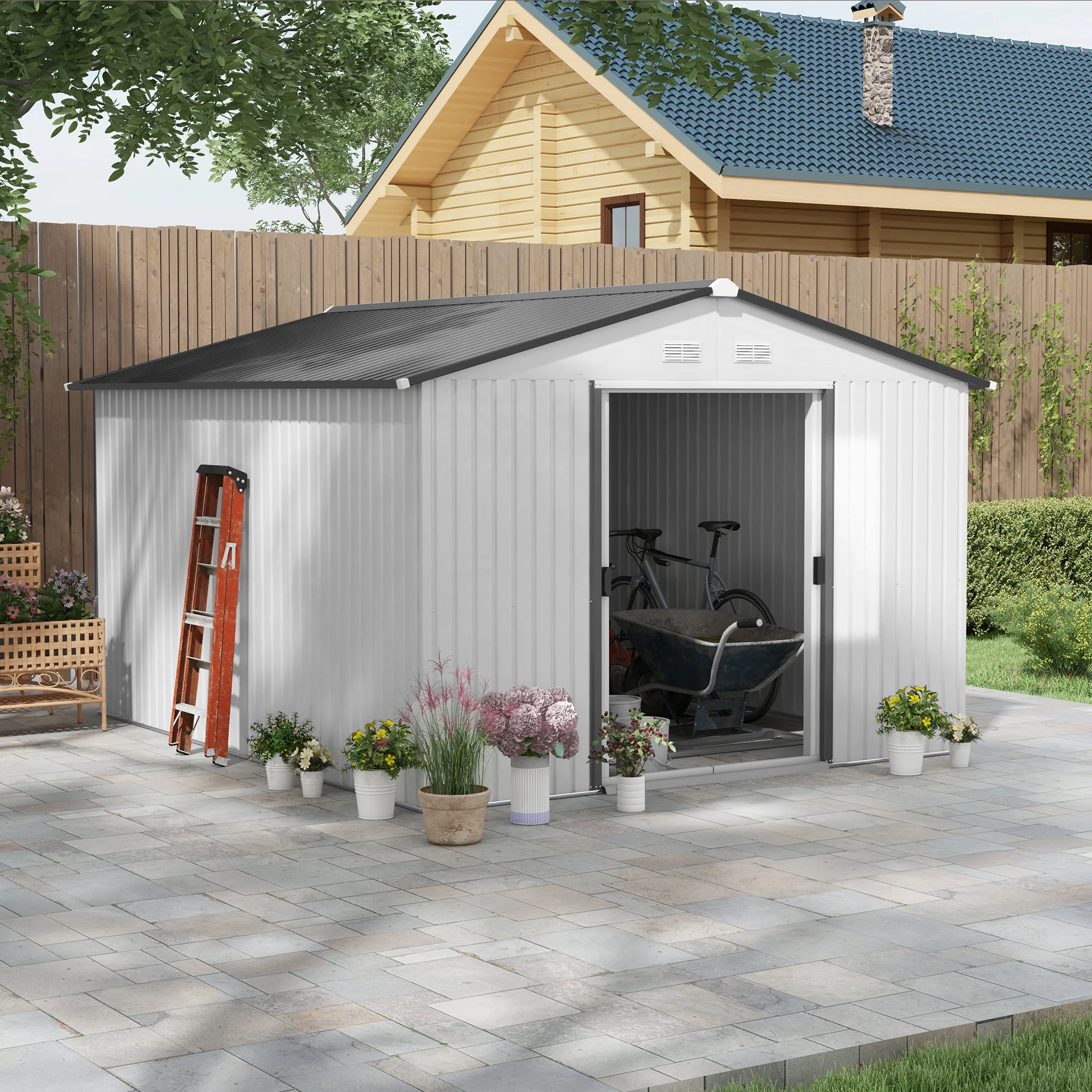 11' X 9' Steel Outdoor Utility Storage Tool Shed Kit for Backyard Garden, Silver