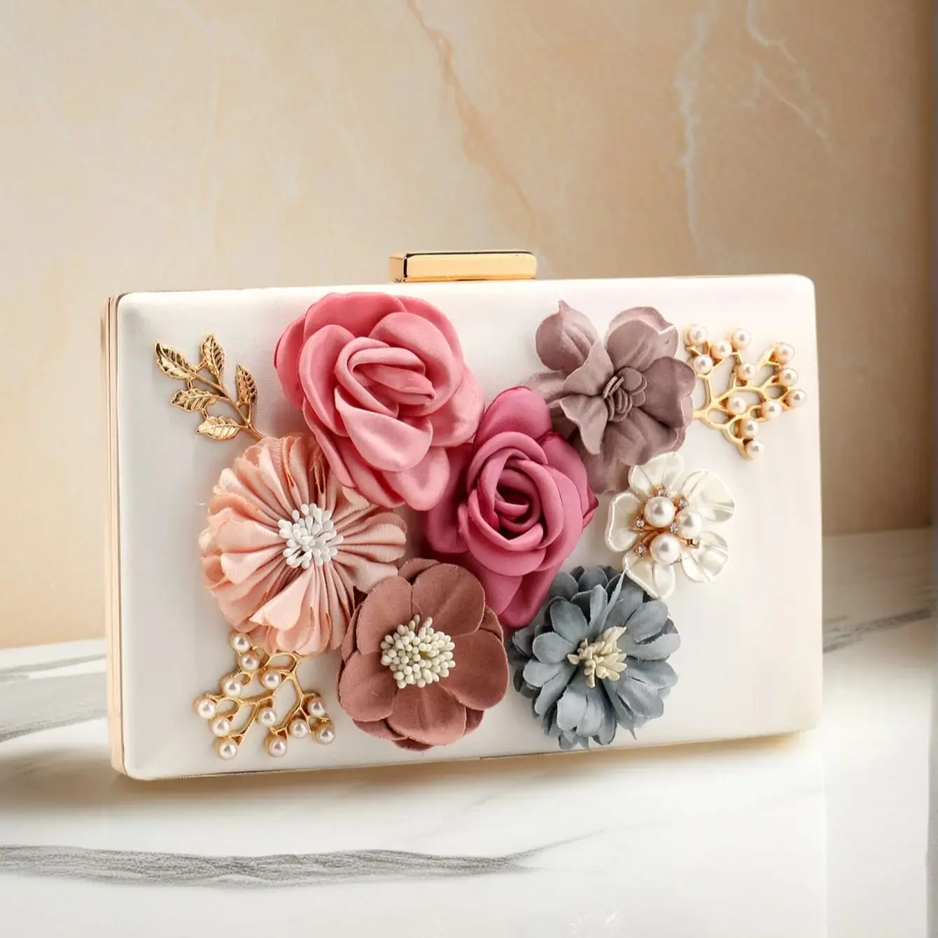 

Pearl Clutch Bags Pink Color Girl Best Gift Evening Bags Flower Handmade Style Party Wedding Chian Shoulder Handbags For Luxury