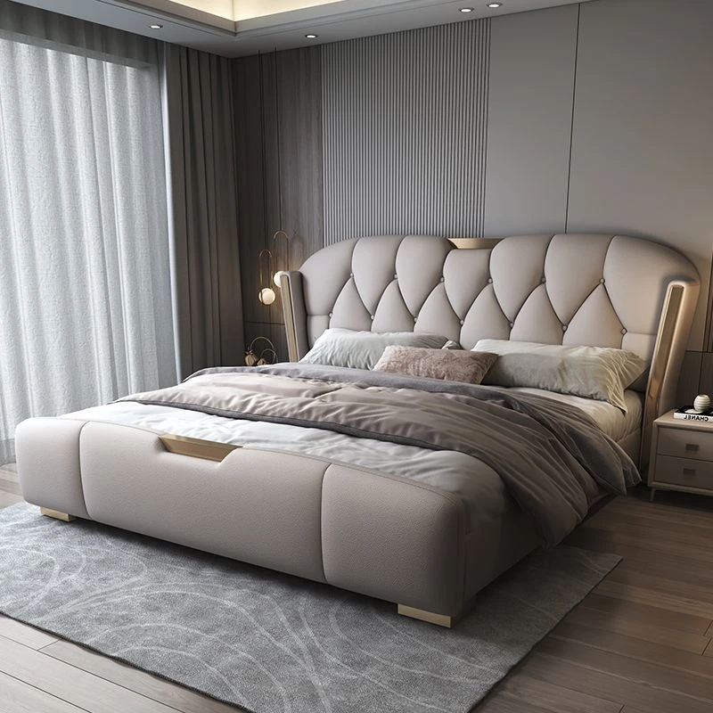 Cama de cuero de lujo de alta gama, moderna y sencilla, para dormitorio matrimonial, base para cama queen, juego de dormitorio, muebles.