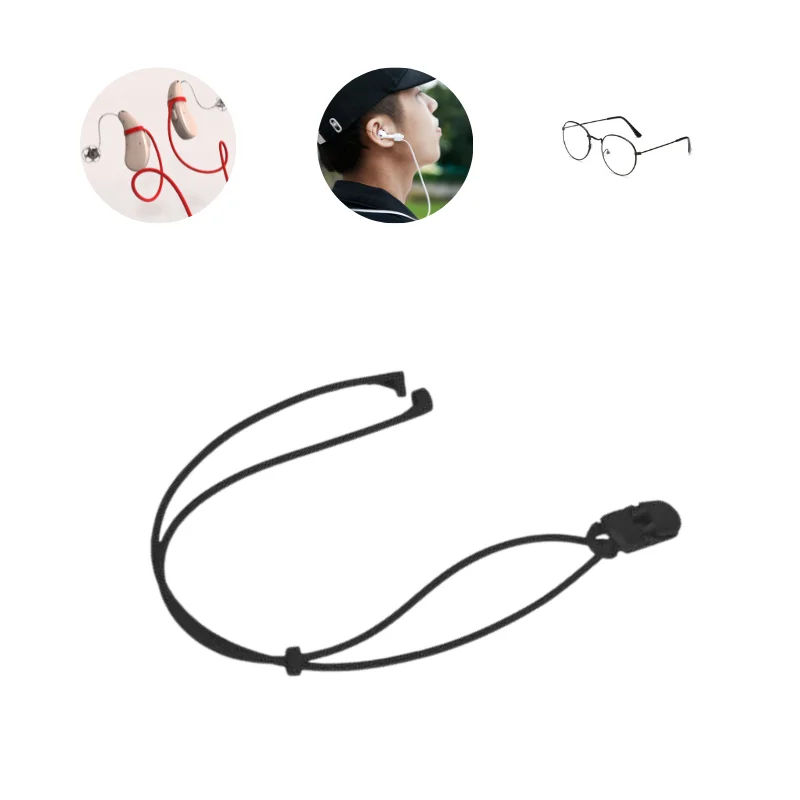 Silicone Aparelhos Auditivos com Corda Elástica, Anti Clipe Perdido, Óculos impermeáveis, Headset Bluetooth sem fio, Cord String