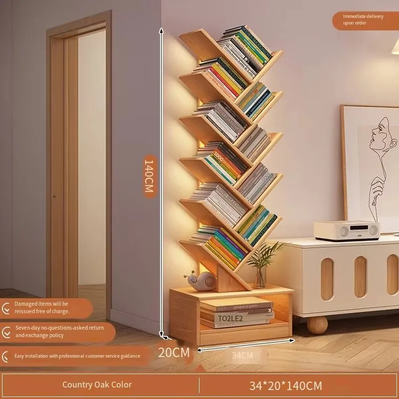 Simple Bookshelf Floor Standing Storage Rack Tree-Shaped Small Bookcase Multi-Functional Wall-Mounted Narrow Slot  Шкаф