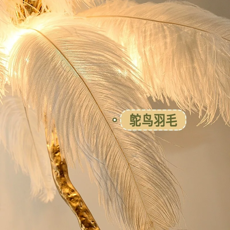 Popular ostrich feather table lamp ins warm romantic decoration bedroom bedside resin table lamp Zhongshan lamp