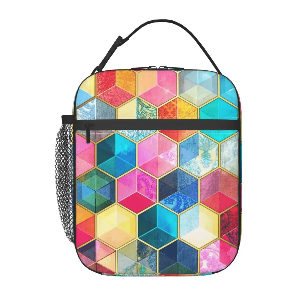 Crystal Bohemian Honeycomb Cubes Colorful Hexagon Insulated Lunch Bag Women Children Portable Food Boxes Thermal Lunch Box Tote