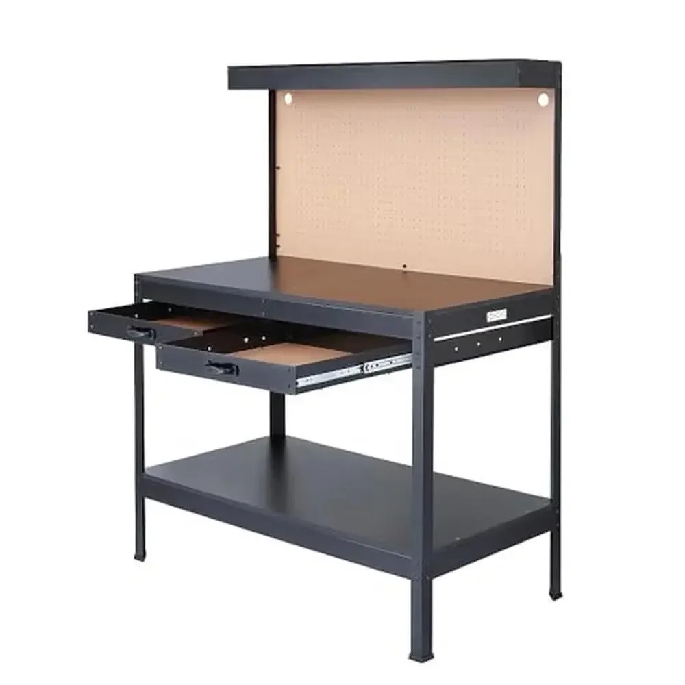 Steel Workbench with Lighting and Storage Solutions 500lbs Capacity Stable Construction Impressive Load-Bearing Energy-Efficient