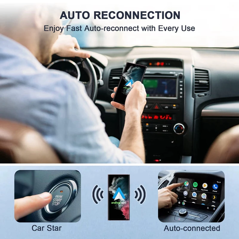 Auto Wireless Adapter For Wired Android Auto Car Plug & Play Easy Setup AA Wireless Android Auto Dongle