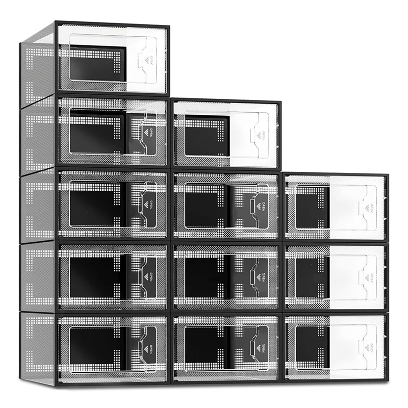 

Large Stackable Clear Plastic Women's Shoes Storage Box Men's Foldable Sneaker Container Rack Boot Storage Entrance Rack