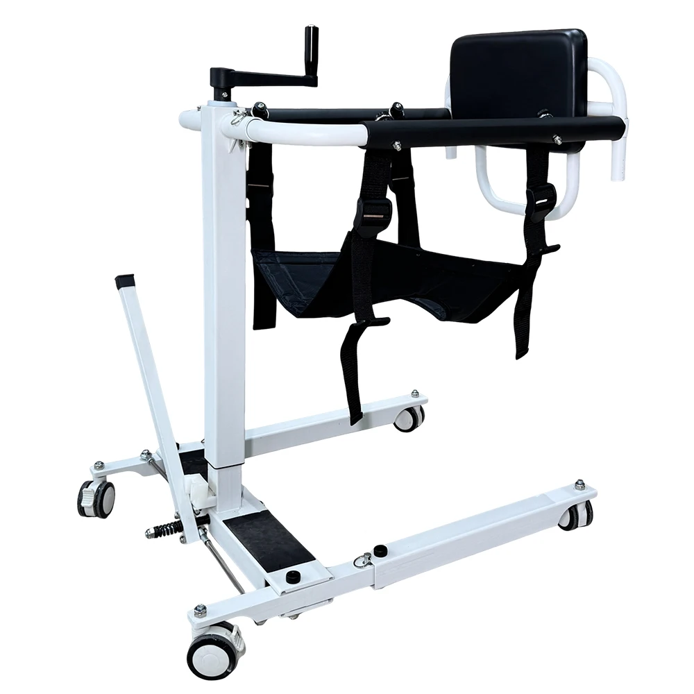 Lève-personne manuel pliable noir avec sangle de sécurité pour le transfert des patients alités, personnes âgées ou handicapées, pour usage domestique