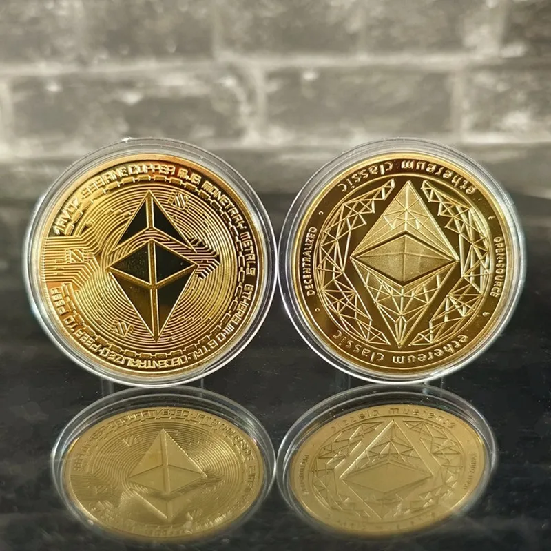 Ether eum Bitcoin virtuelle Münze Gedenk medaille vergoldet Spiel Metall Sammlung Handwerk Home Office Dekoration Ornamente