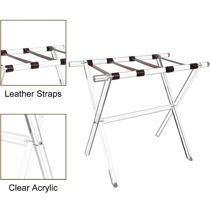 Strap Duty for Guest Room Bedroom Hotel Living Room Storage Acrylic Luggage Rack Foldable Suitcase Stand With Artificial Leather