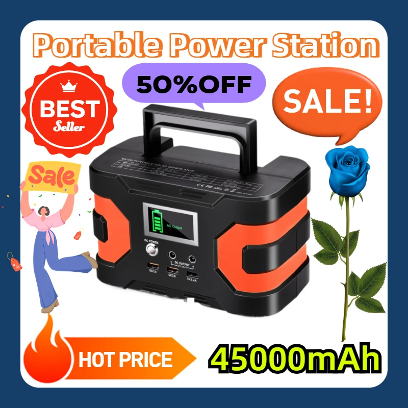 

Camping CPAP Battery Backup Power Battery Pack Portable Power Station 150W Peak Solar Generator 45000mAh