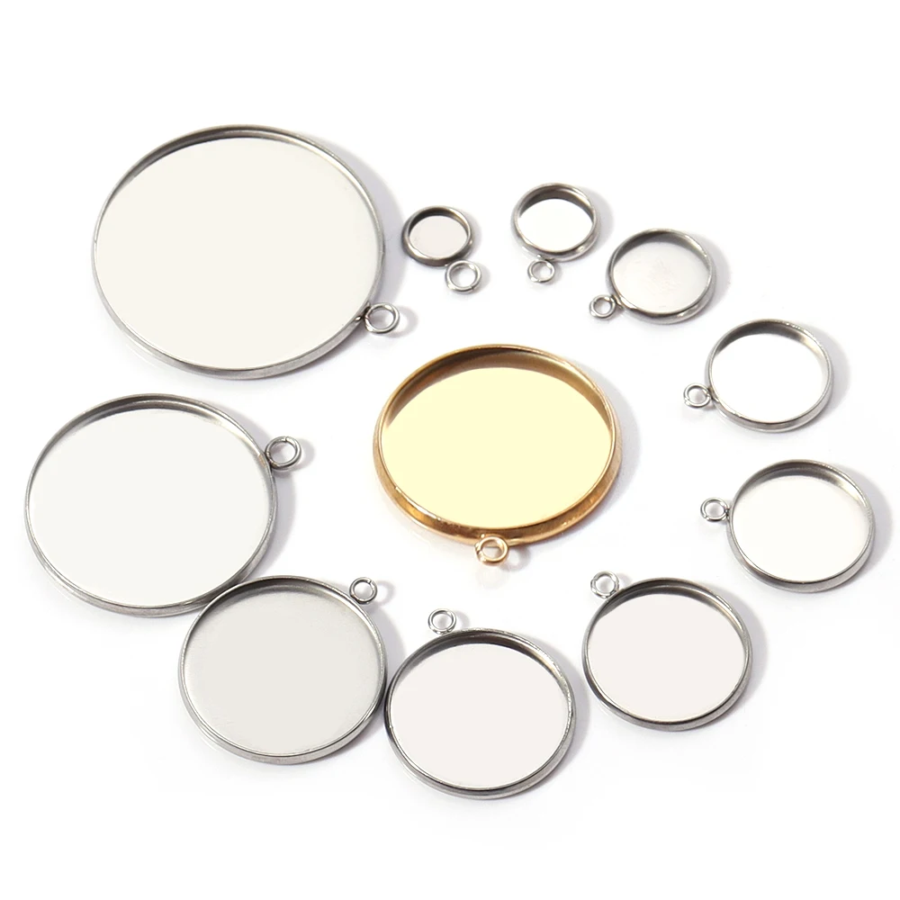 5pcs/Lot Stainless Steel Round Tray with Hole Earring Settings Pendant Base Accessories for Jewelry Making DIY Bracelet Necklace