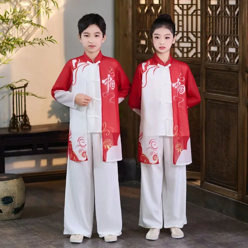 

2025 Creative New Children's Tai Chi Practice Clothing Students' Kung Fu Uniform Kids' Long Sleeve Performance Costumes LI298