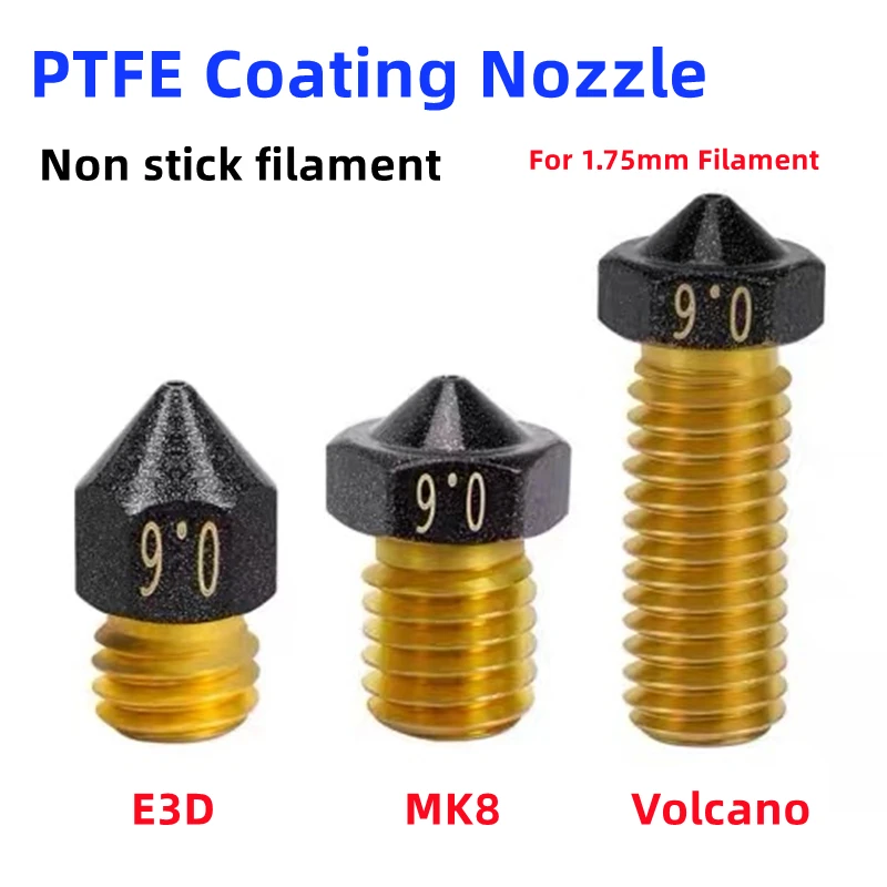 1/2/5PCS MK8/E3D/Volcano Brass PTFE Nozzle Coated Non Stick Filament 0.2/0.3/0.4/0.6/0.8/1.0mm 3D Printer Ender 3 Envio Gratis