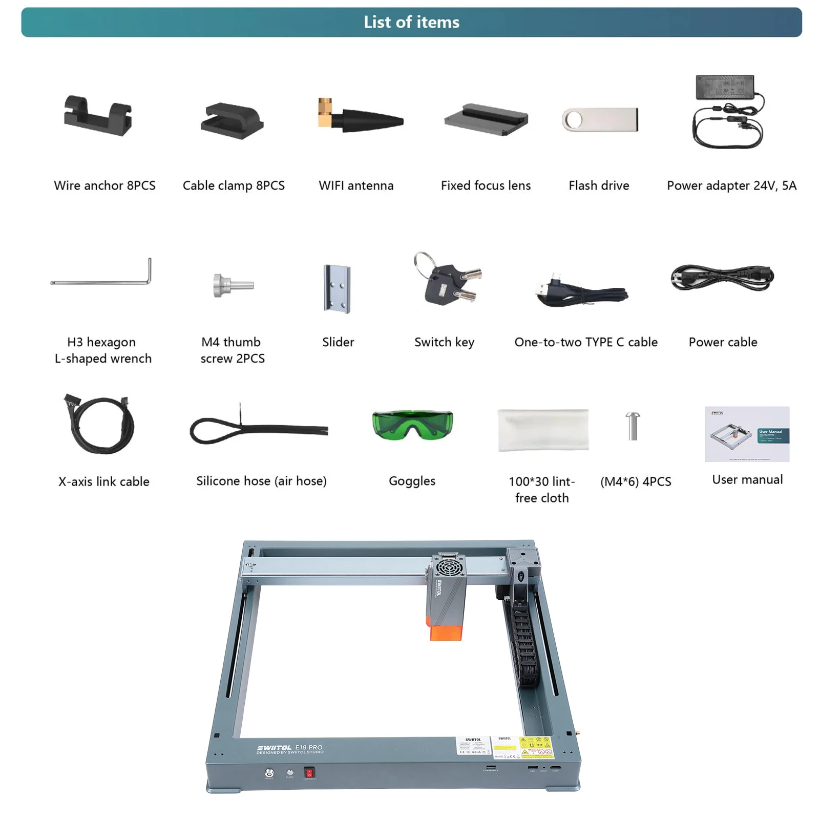 Swiitol E18 Pro 18W Laser Engraver Integrated Structure Compressed Spot Coupling Technology High Speed Engraving 365*305mm