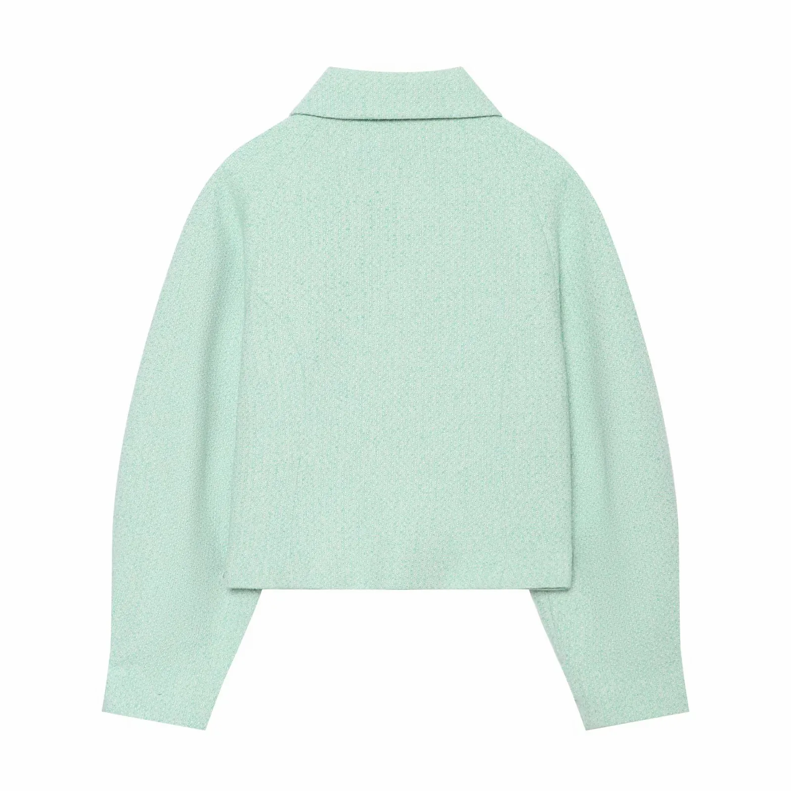 Damen Vintage Blaue Einreihige Jacken Damen 2026 Herbst Neue Schicke Lässige Faltenärmel Stehkragen Mäntel High-Street Damen Oberteil – Detail 3