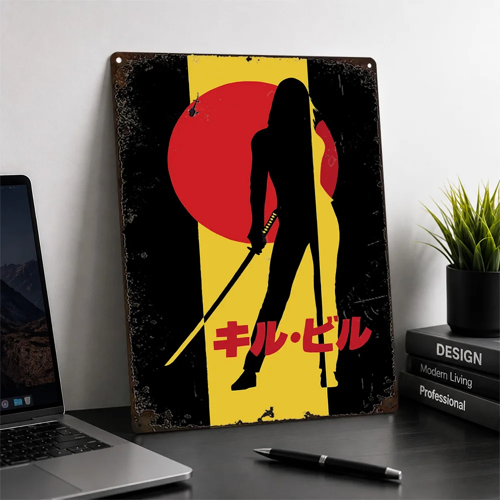 Kill Bill Bride Silhouette Printed Poster Minimalist Wall Art For Home Theater Customized Aluminum Metal Sign Film Lover Gift