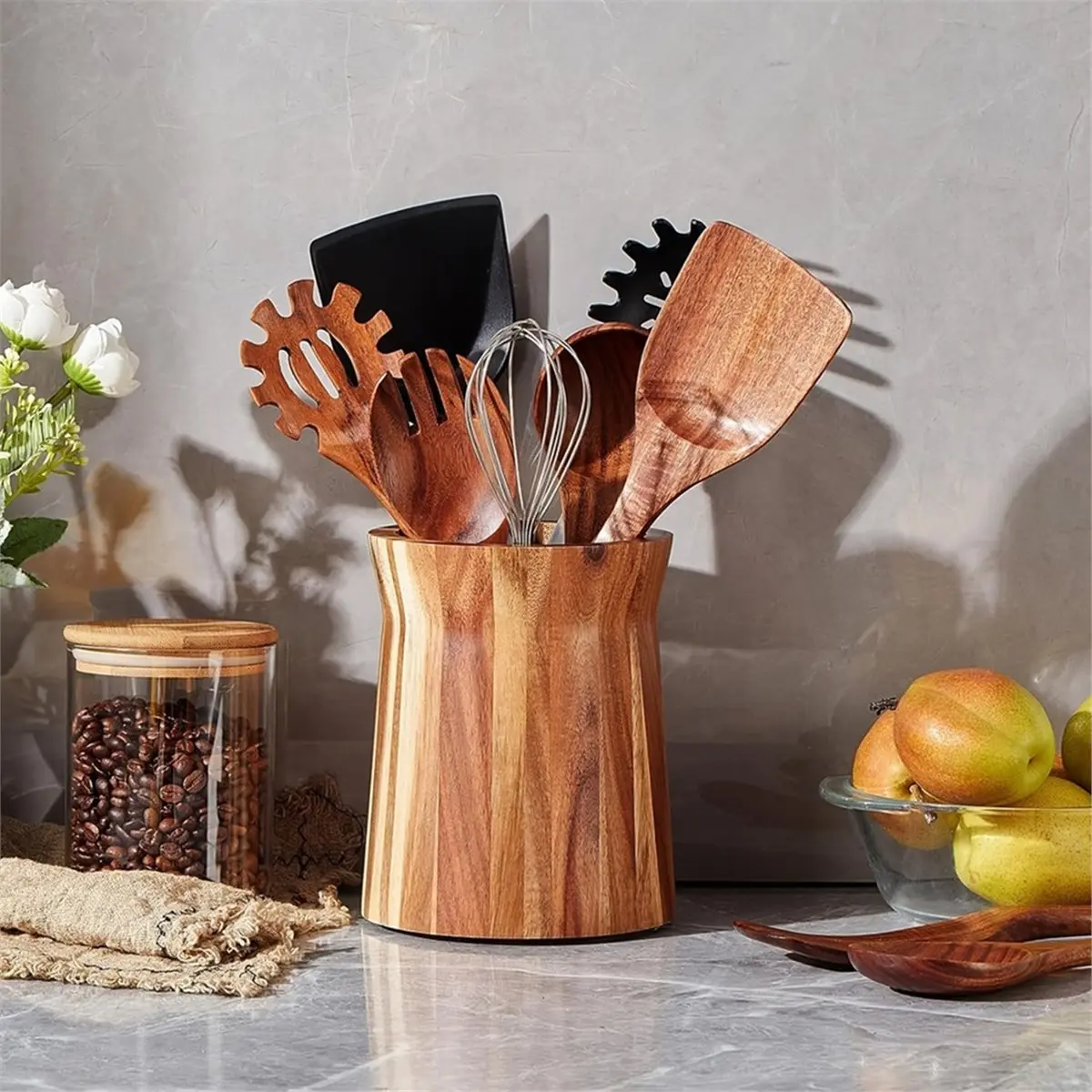 Oct Sale Wood Utensil Holder 360° Rotating Kitchen Chopstick Cage Wooden Storage Holders Cutlery Storage Shelf Kitchen B