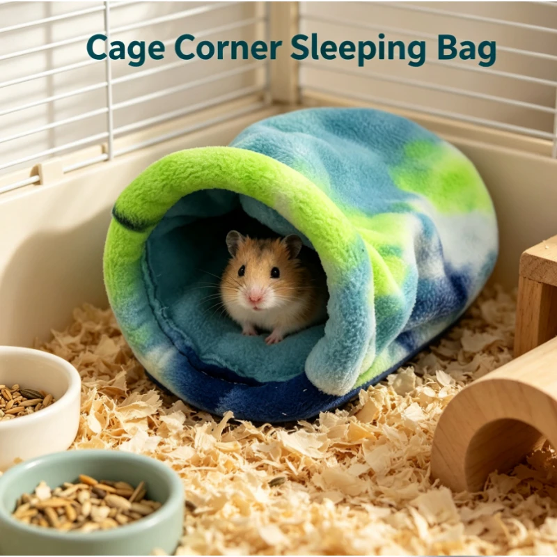 Tie Dye Fleece Tunnel Bed For Hamsters Soft Plush Hideout With Green Rim Cozy Winter Nest