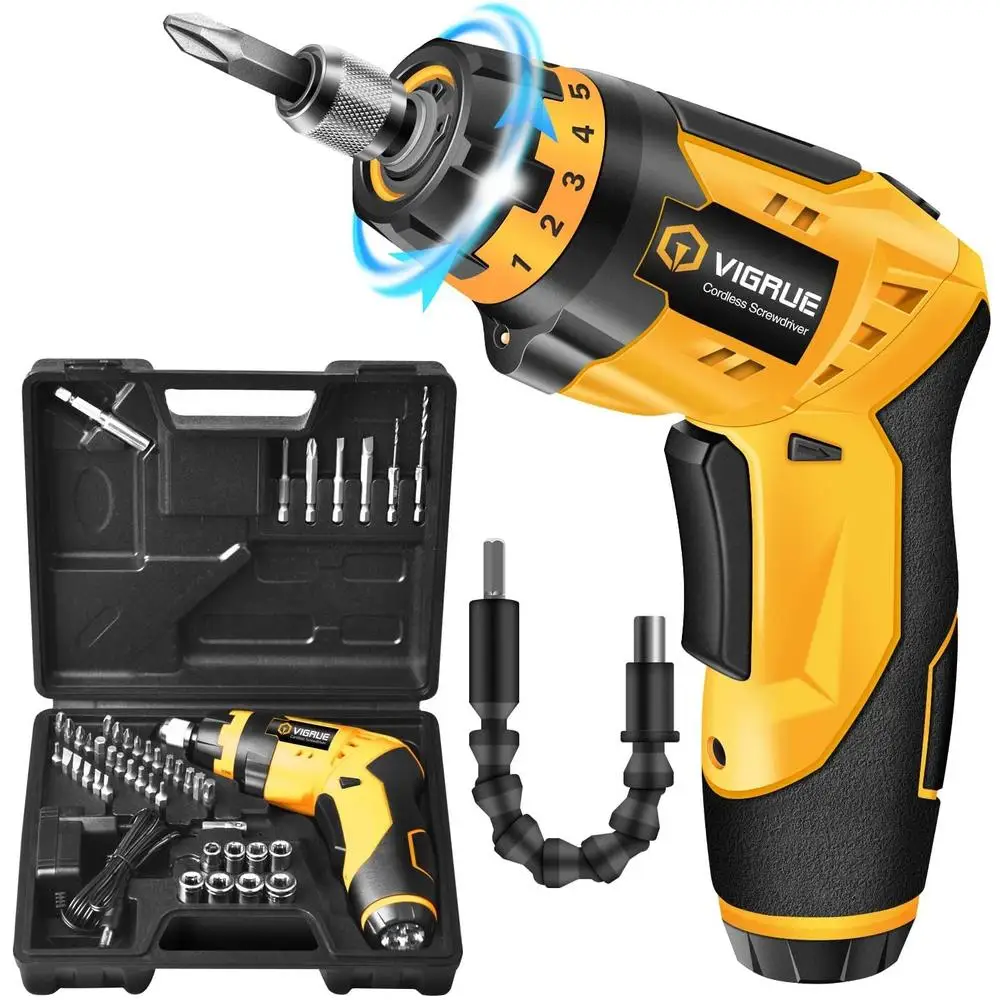 Cordless Electric Screwdriver Set with 45 Accessories 7 Torque Settings Battery Indicator Drill Driver Furniture Assembly
