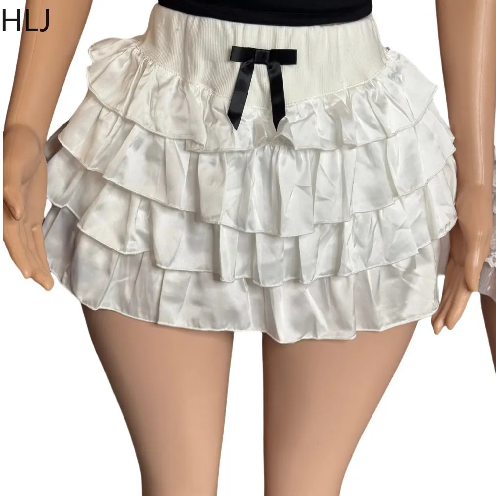 HLJ Stripe Letter Fashion Streetwear Women V Neck Loose Tshirt And Bow Ruched Mini Skirts Two Piece Sets Sweet Y2K 2pcs Outfits