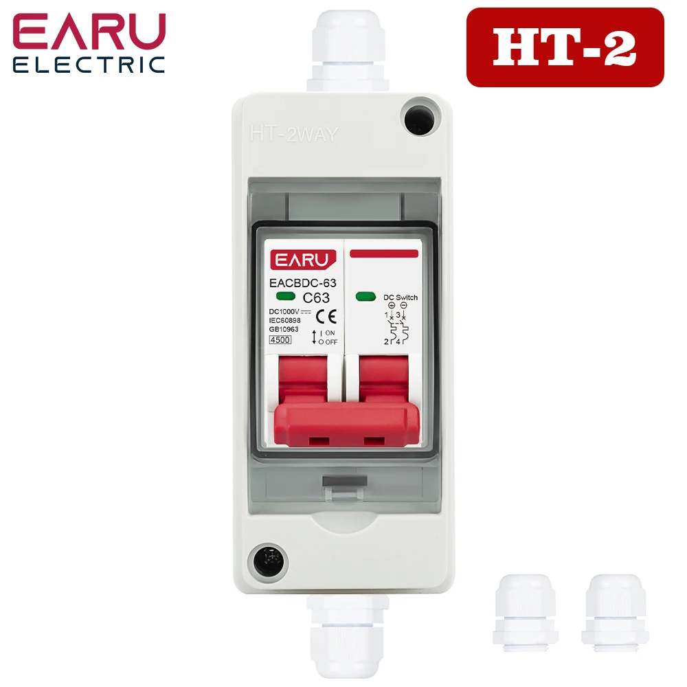 HT-2 IP65 Outdoor Waterproof Electrical Distribution Box AC DC Solar Circuit Breaker MCB 63A RCBO PC Plastic Junction Wire Box