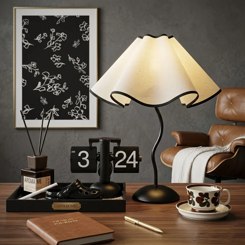 

Ins Modern Elegance Design Living Room Bedroom Decor Tri-Color Temperature 5W 9W 12W Bulb Wave Scallop Table Lamp