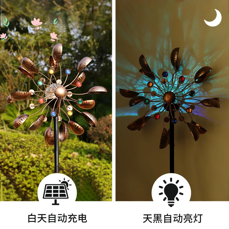 Outdoor solar luminous windmill garden lawn ornament courtyard metal handicrafts wrought iron windmill decoration wholesale