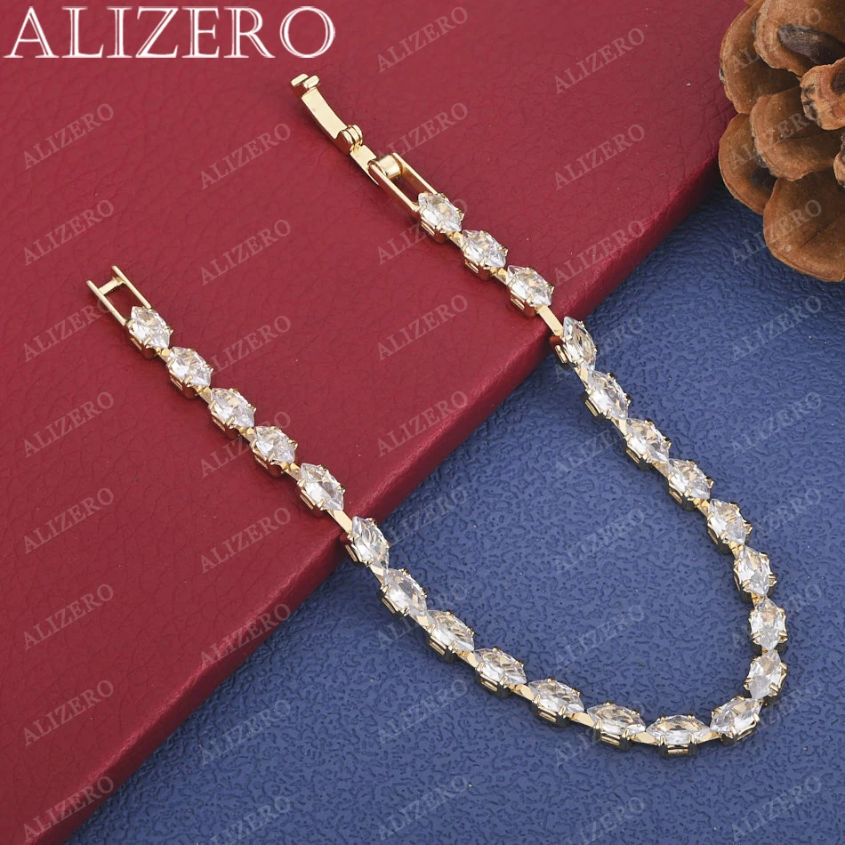 

ALIZERO New 925 Sterling Silver 18K Gold Plated Cubic Zirconia Tennis Bracelets For Women Fashion Party Wedding Jewelry Gifts