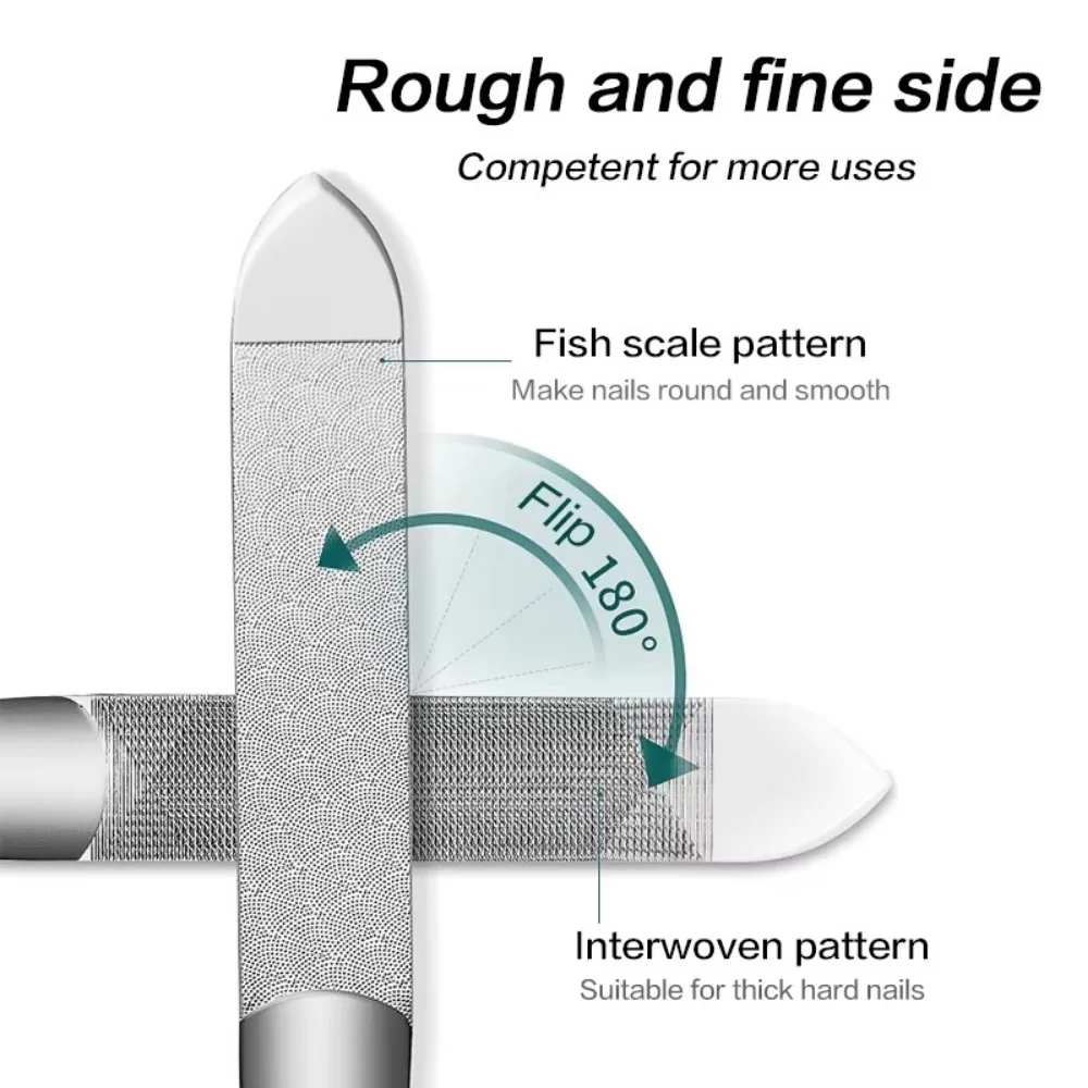 Profesjonalna dwustronna pilnica do paznokci ze stali nierdzewnej, papier ścierny do paznokci, szlifowanie, polerowanie, narzędzia do pielęgnacji manicure.