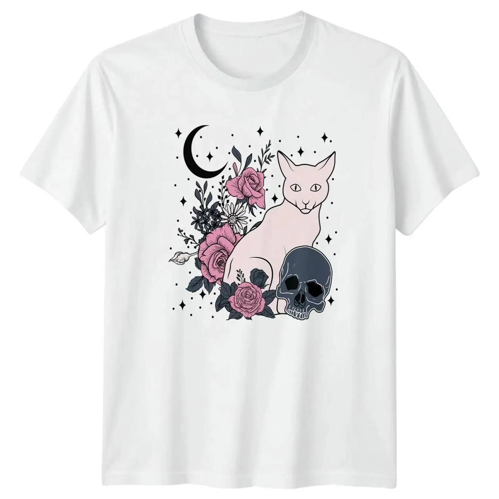Camiseta Hexenkatze Blumen Totenkopf Mond, camiseta gótica con estética de animales, regalo de cumpleaños, camiseta vintage lavada para uso diario