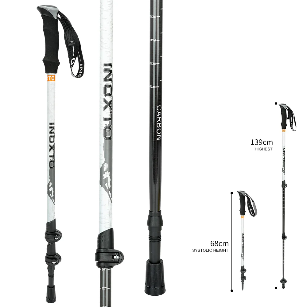 

INOXTO Trekking Poles 1pcs Carbon Fiber Collapsible Telescopic Sticks Lightweight Walking Hiking Stick Climbing Stick