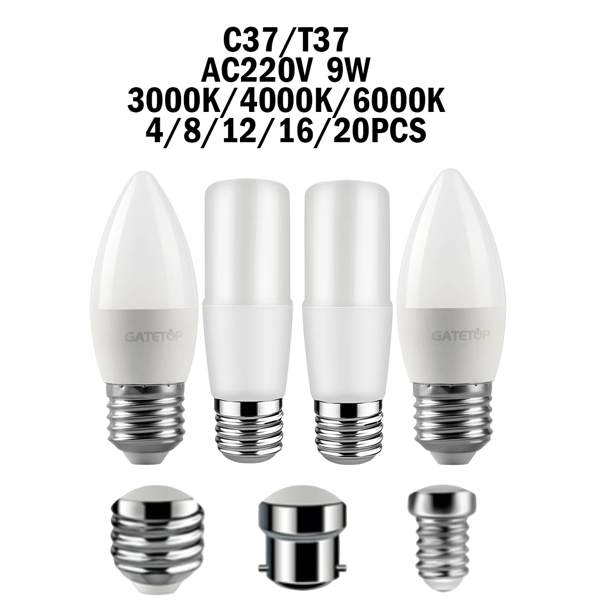 LED Bulb 4-20Pcs T37/C37 9W E27/E14/B22 AC220V 3000K-6000K No Strobe High Lumen CRI 80+ Light for Home, Office Lighting