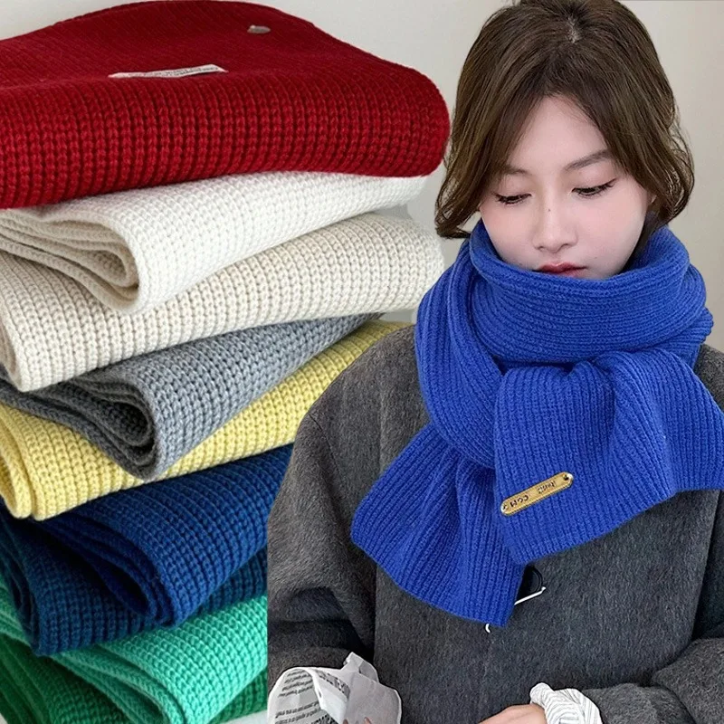 

Solid Color Knitted Scarf for Women Korean Style Autumn Winter Cashmere Blend Thicken Neck Shawl Wrap Warm Windproof Neck Warmer