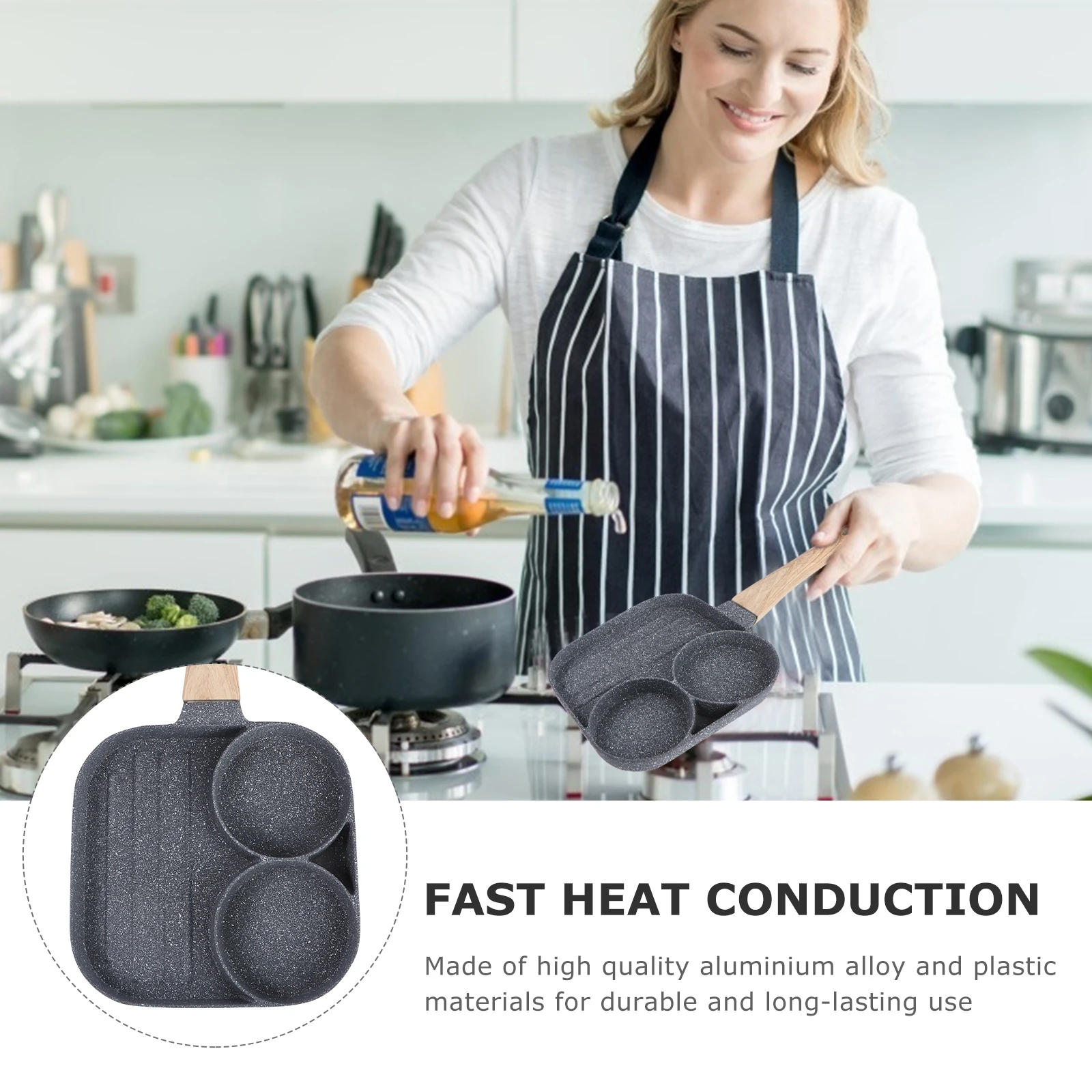 

Non-Stick Frying Pan Aluminium Alloy 2 Round Holes Egg Bacon Pancake Maker For Kids Breakfast Cooking Pot Kitchen Accessory