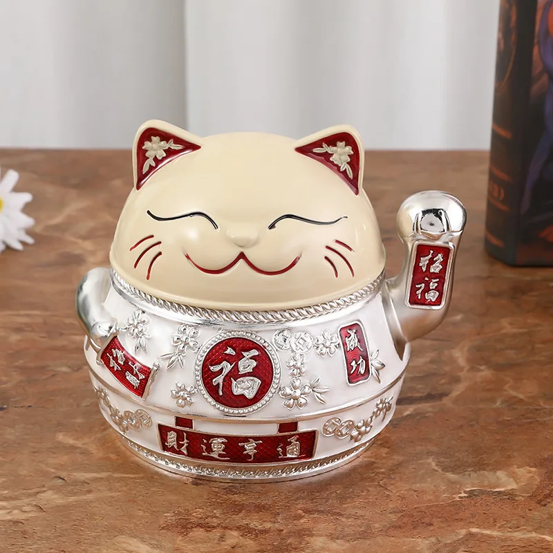 Cat Design Ashtray Zinc Alloy Ashtray Portable Metal Ashtray Anti-fly Cigarette Holder Retro Lucky Cat Home Desk Decoration