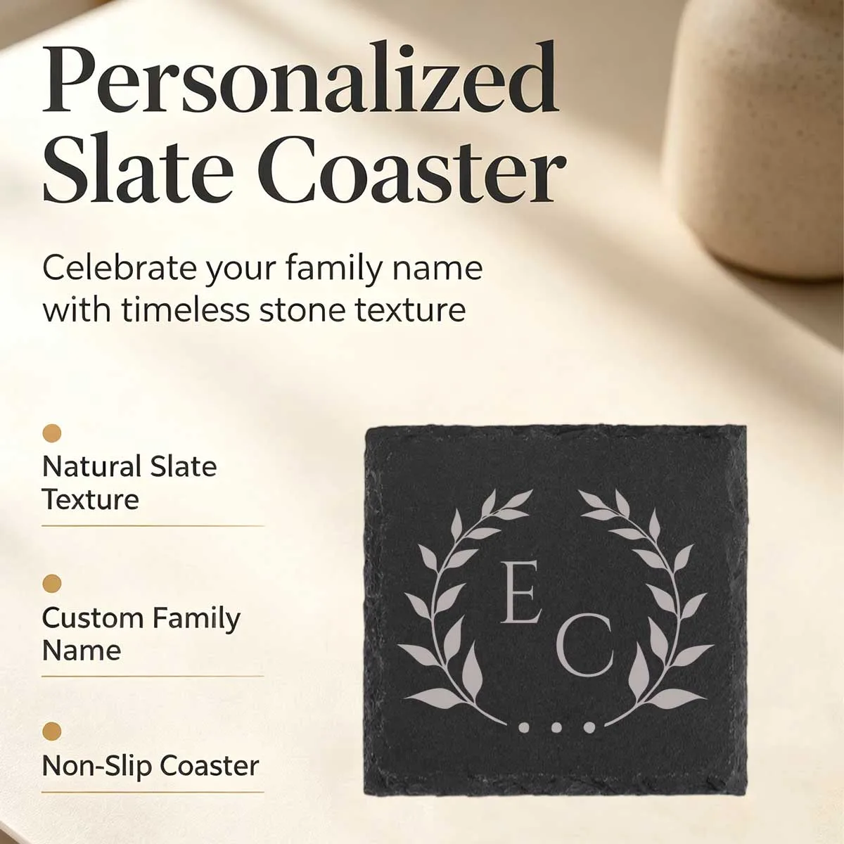 6-Pack Custom Logo Slate Coasters, Personalized Engraved Black Stone Drink Coasters for Corporate Gifts, Client Giveaways