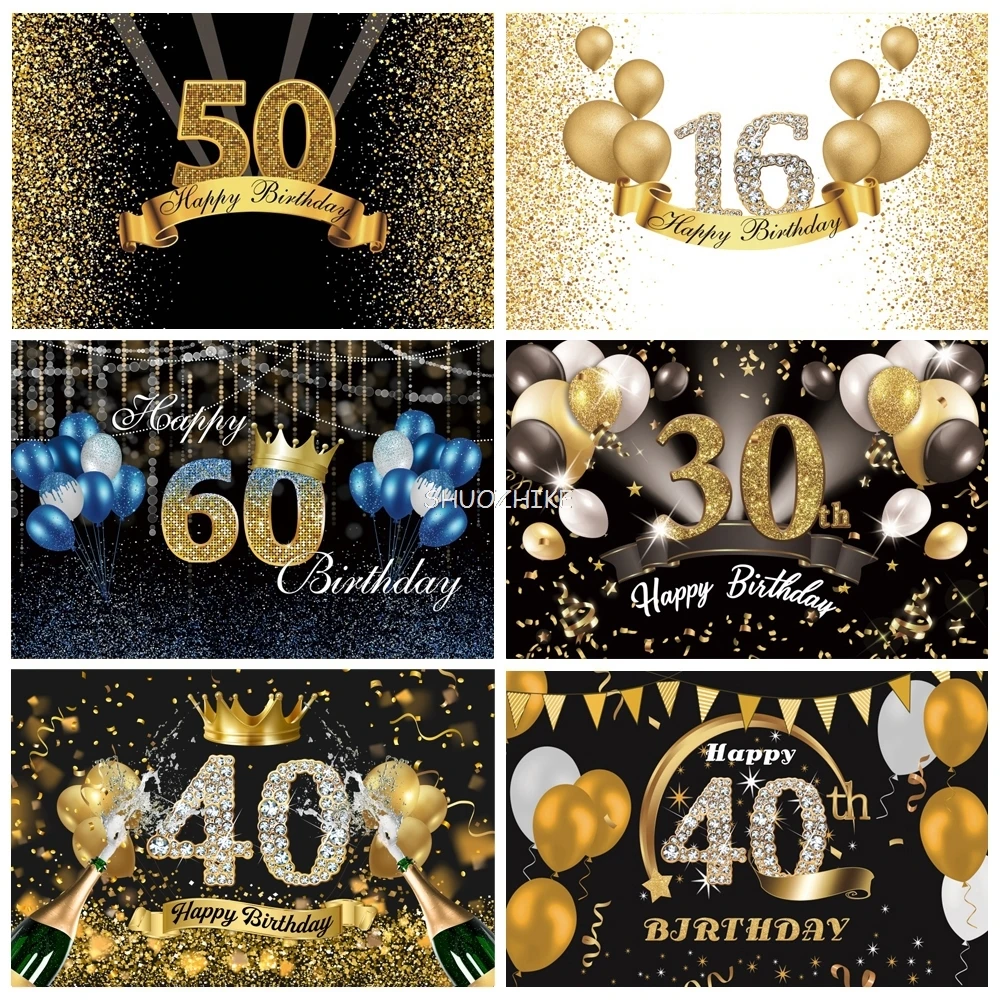 Happy 16 18 50 30 40th Birthday Party Gold Polka Dot Personalized Birthday Poster Photographic Background Photo Backdrop