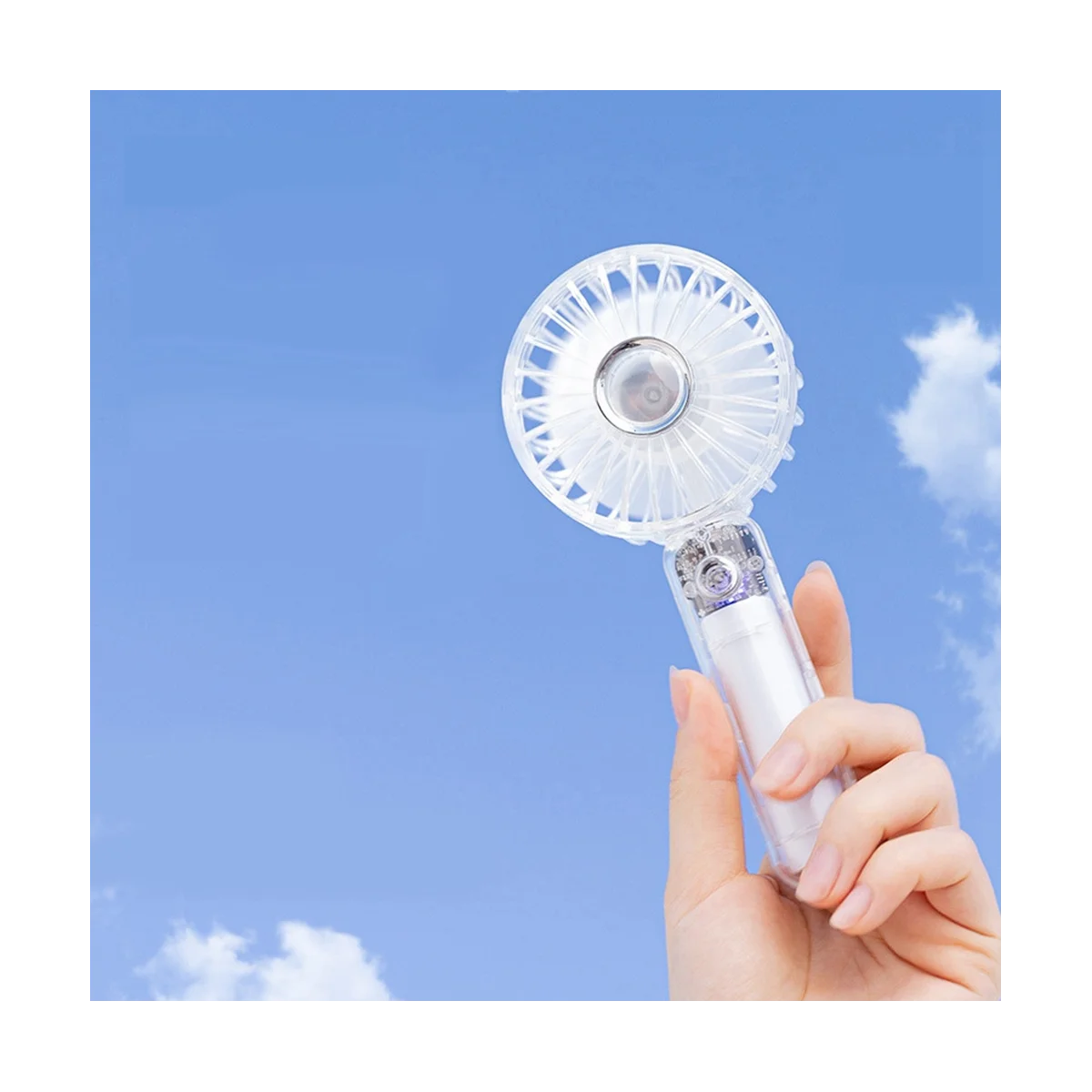 2000MAh Transparent Shell Mini Handheld Fan 3 Gear Air Cooling USB Battery Portable Fan with Light-ABLM