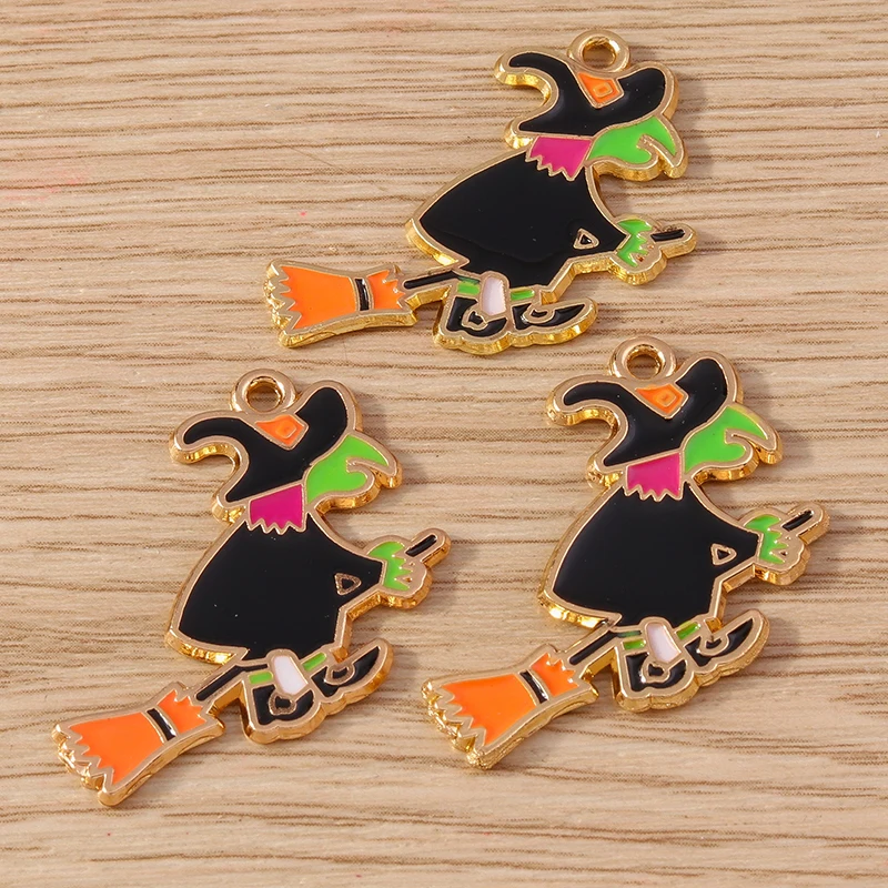 10 stücke 28x32mm Cartoon Emaille Halloween Hexe Charms Anhänger für Schmuck Herstellung Halskette Ohrringe Armbänder DIY Handwerk liefert – Detail 3