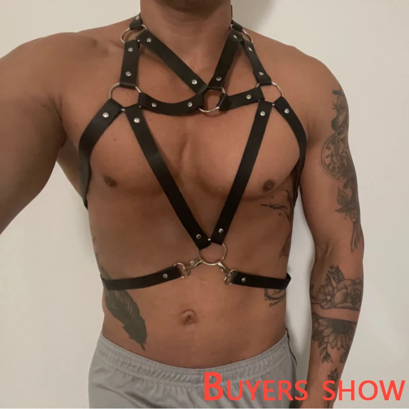 New Fetish Gay BDSM Bondage Men Sexy PU Leather Harness Male Lingerie Adjustable Sexual Body Punk Style Belts Harajuku For Adult