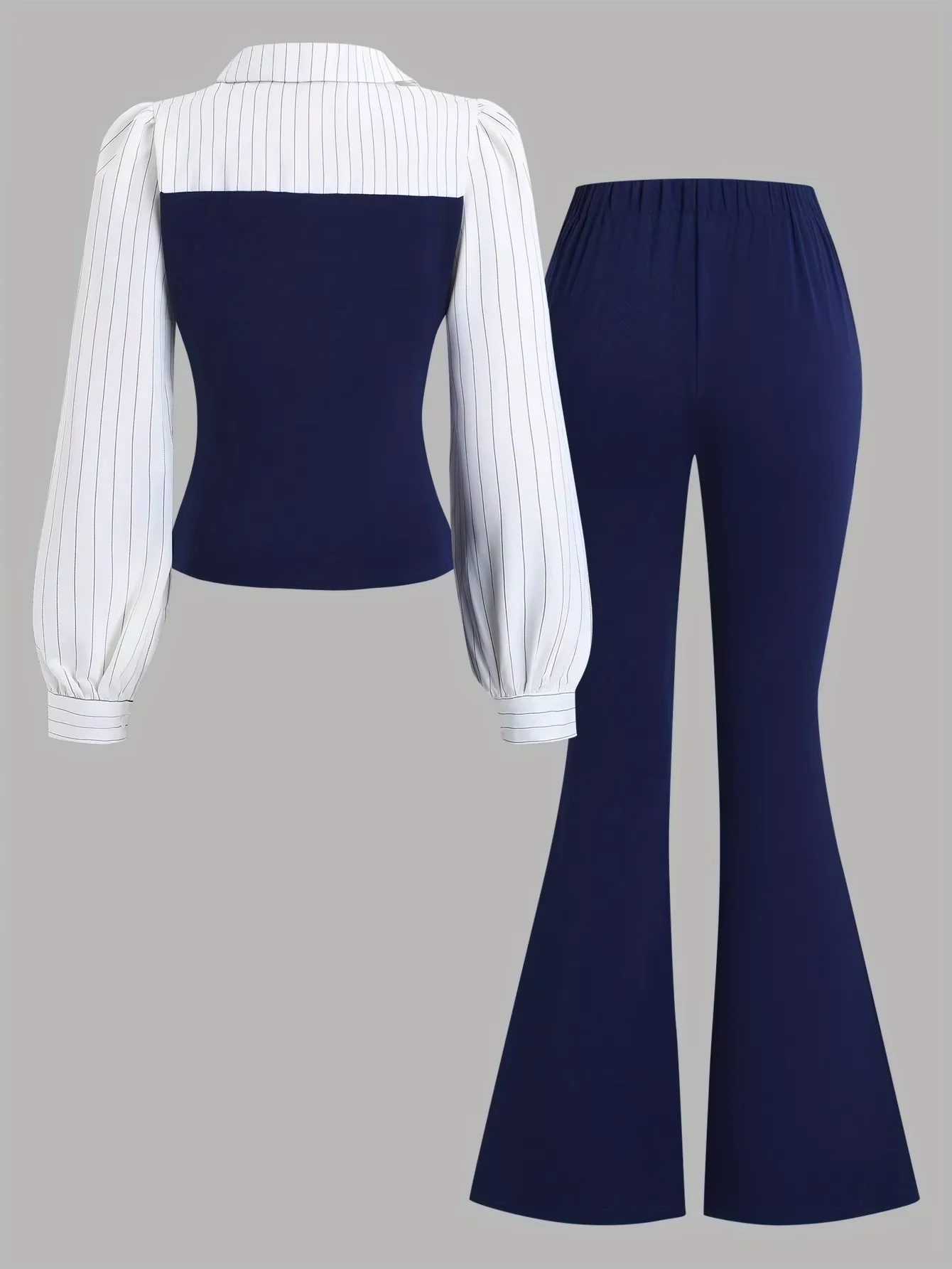 Plus-Size-Chiffon-Oberteil und gestreifte Schlaghose, zweiteiliges Set für Mädchen, lässige, modische Frühlings- und Herbstkleidung – Detail 2